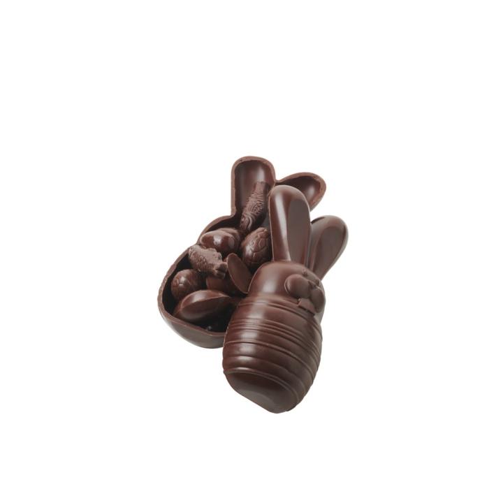 moulage chocolat lapin joyeux noir par valrhona